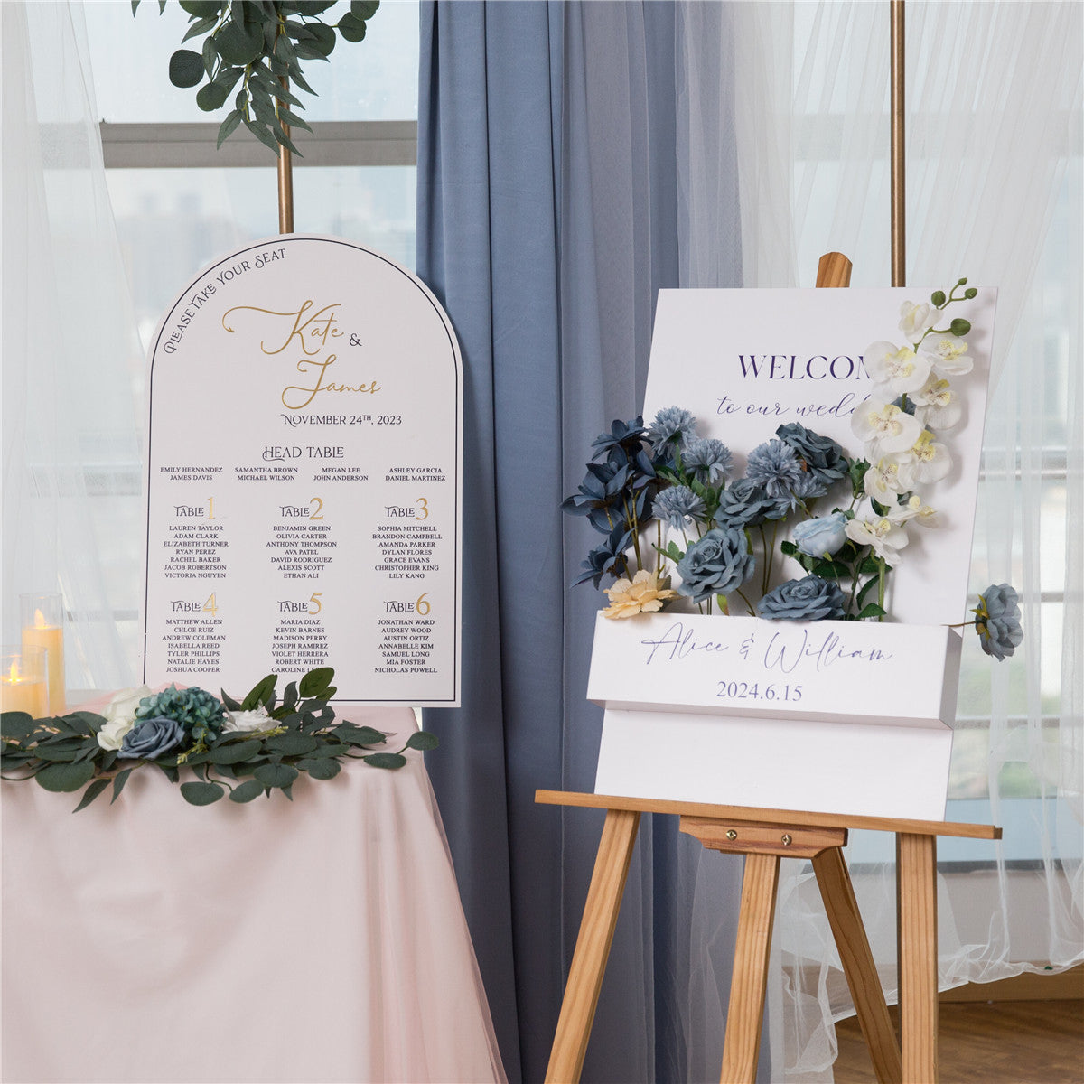 Unik og elegant hvid PVC skum bryllupsskilt