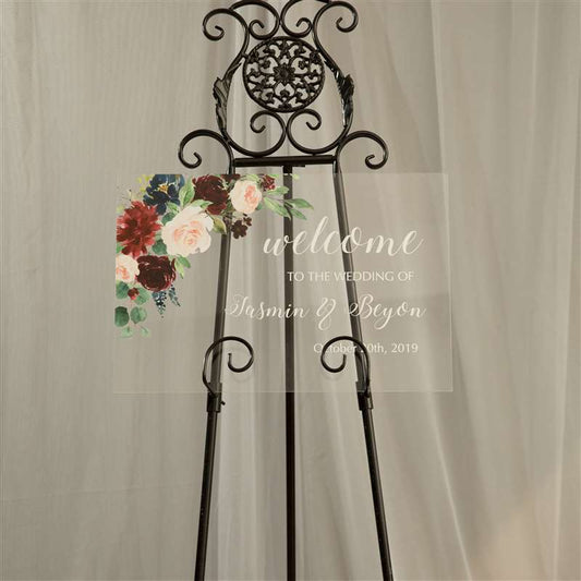 Burgundy og Blush Pink Akryl bryllup velkomst tegn