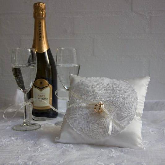 Satin Ring bearer pillow with circle crochet finish