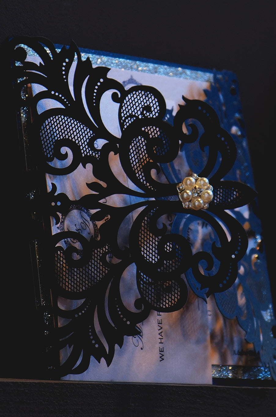 Marineblå firkantet invitation