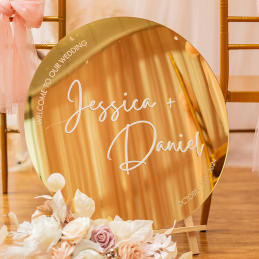 Exquisite Round Mirror Acrylic Wedding Welcome Sign