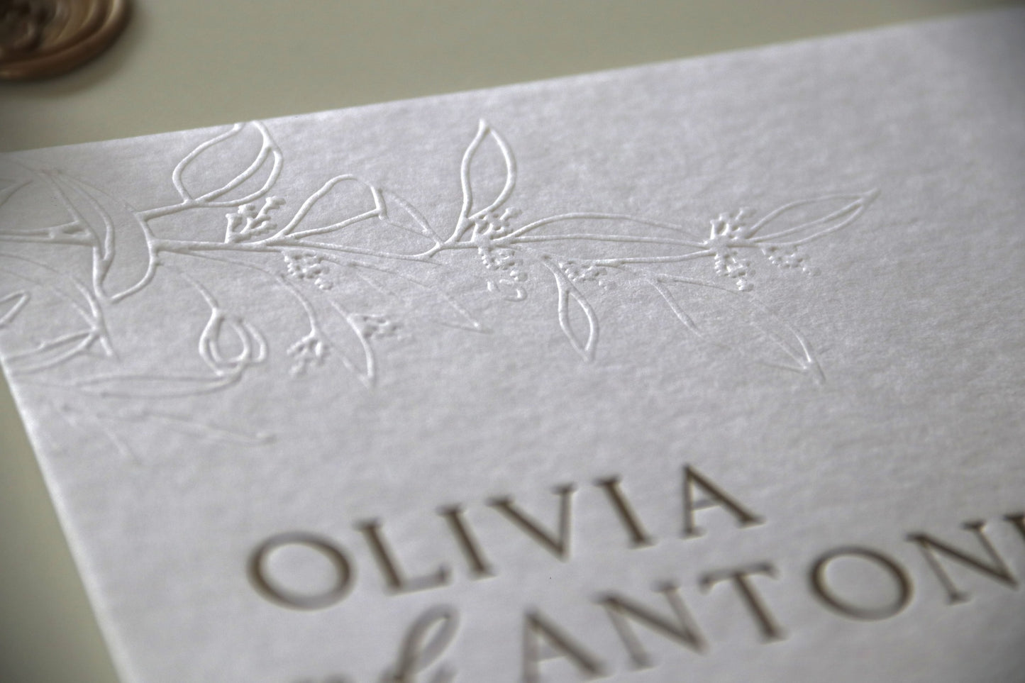 Embossing floral letterpress invitation