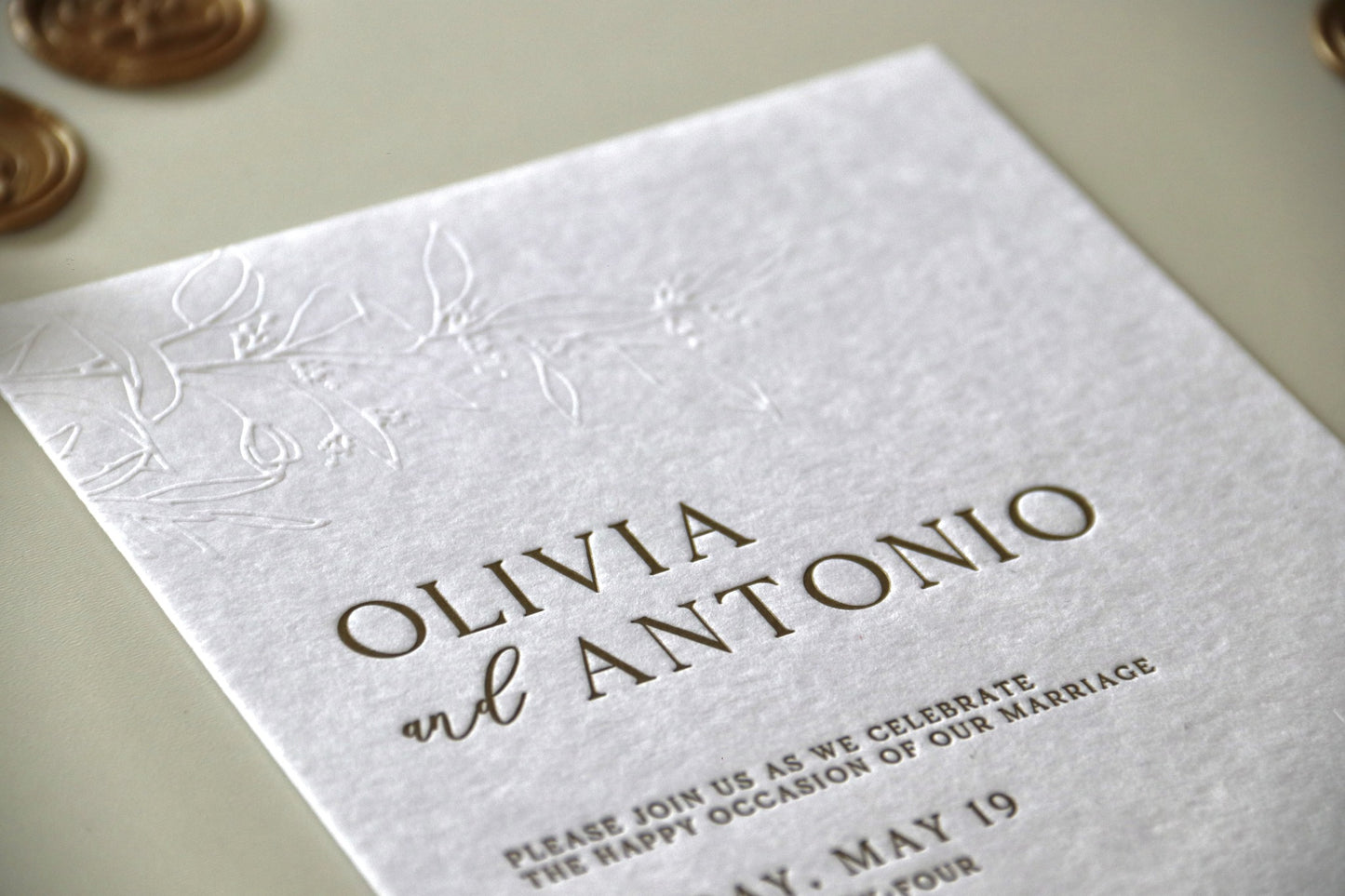 Embossing floral letterpress invitation