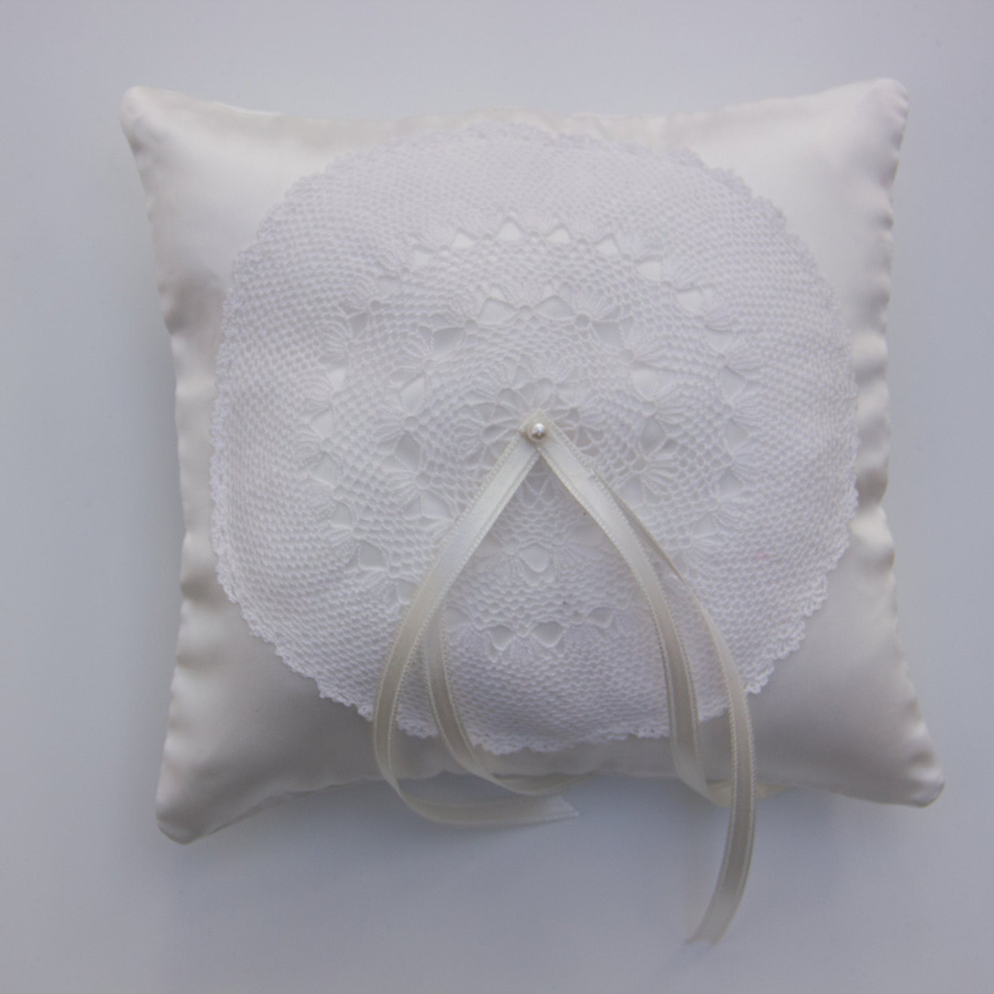 Satin Ring bearer pillow with circle crochet finish